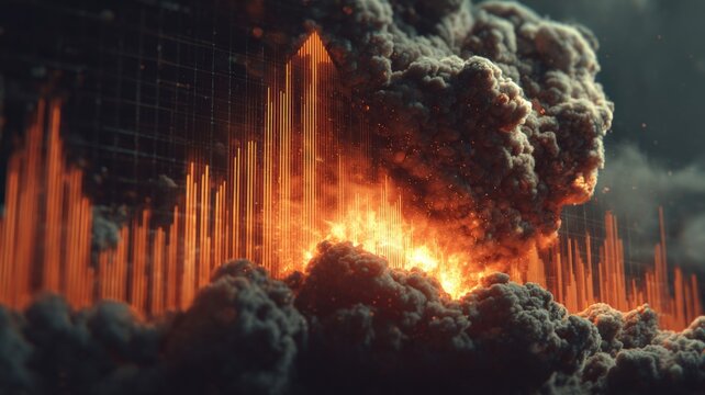 Unseen perspectives of warfare: the role of drones in modern combat. Stock market. Intense drone footage capturing a high-stakes air strike at dawn. Business metrics. Market analysis.