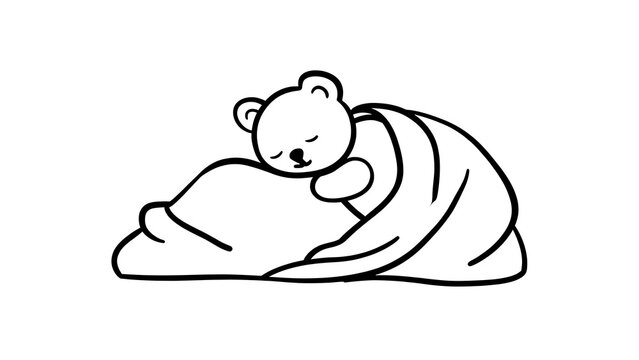 Cute sleeping teddy bear illustration white background.