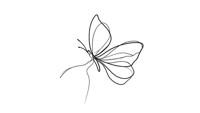 Minimalist butterfly line art drawing white background.