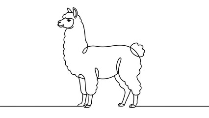 Naklejka premium Simple line art of a cute alpaca white background.