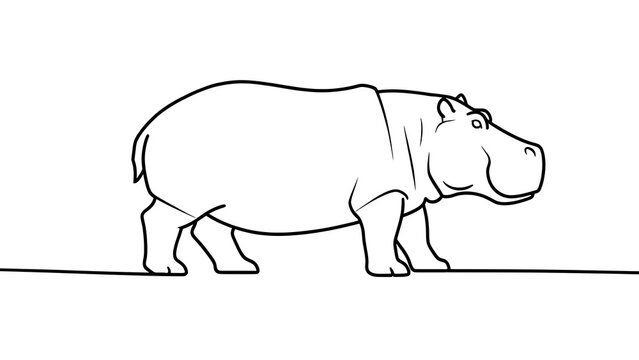 Simple line art hippopotamus white background.