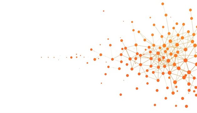 Abstract network visualization with interconnected orange circles and thin lines on white background connections abstract technology communication structure connectivity background infographic