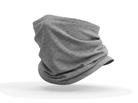 Gray neck gaiter face mask neck warmer mockup isolated on white background for winter sports and outdoor activities fabric apparel accessory