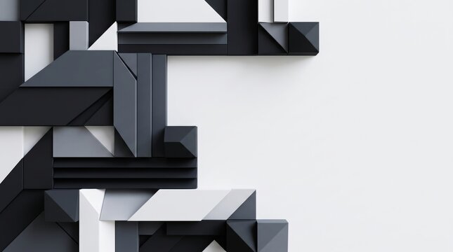 Abstract Geometric 3D Shapes With Monochromatic Gray Tones