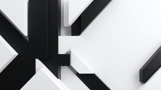 minimalist black and white geometric 3d abstract shapes in modern composition
