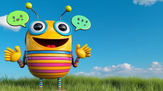 Cartoon Bee Character With Happy Expression And Colorful Stripes