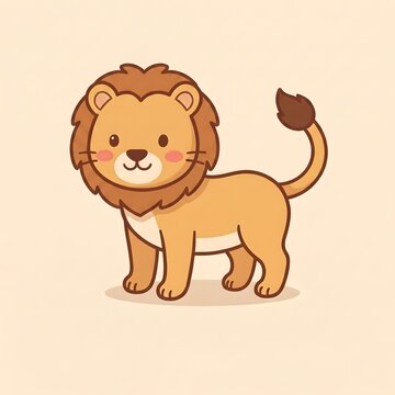 Cute cartoon lion cub standing with raised paw. Adorable hand-drawn African animal mascot character for kids design projects.