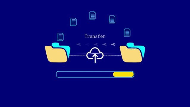 File transfer concept with folders, cloud upload and progress bar