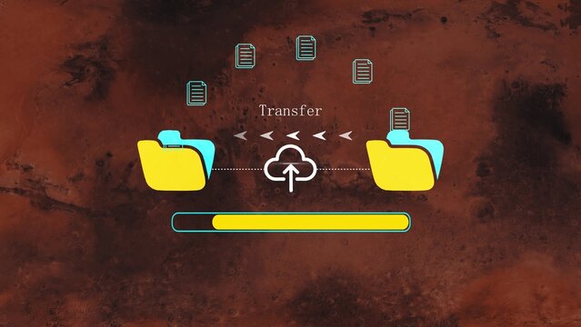 File transfer with yellow folders and cloud upload