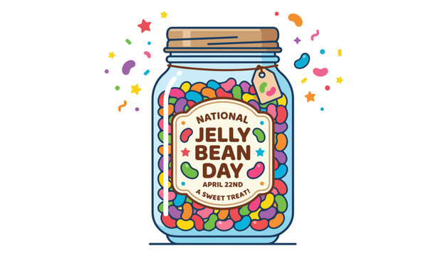 Jelly bean day jar illustration with colorful candy sweets, colorful