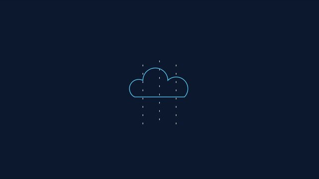 Minimalist rain cloud animation with falling raindrops on dark 4k background, for weather forecast, and ui