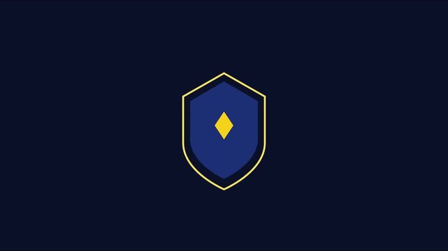 Minimalist shield animation with rotating diamond shape for cyber security and corporate branding 4k