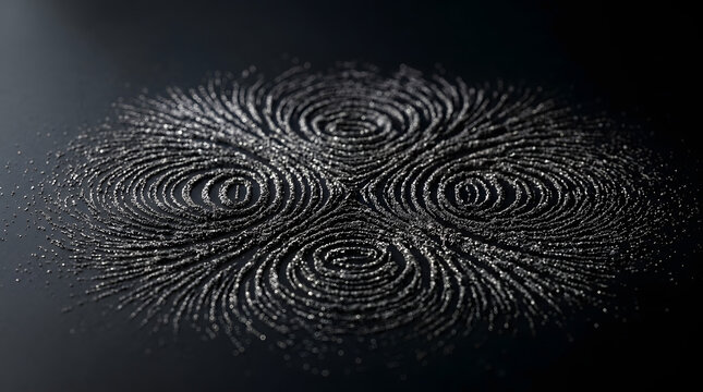 Iron filings revealing magnetic field lines around two magnets