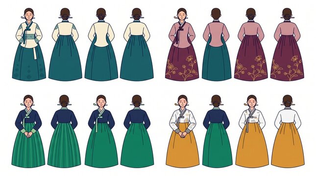 Hanbok Dress Flat Drawing Set