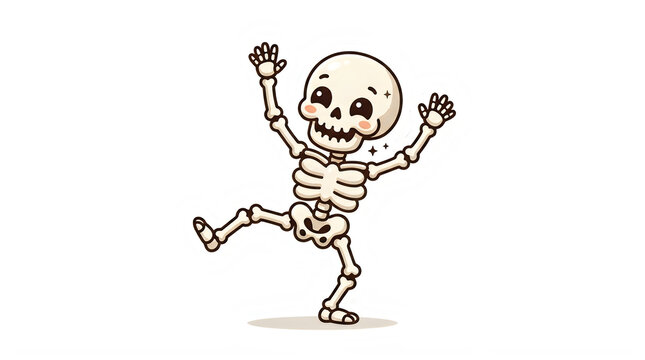 Cute cartoon skeleton character dancing. Happy Halloween bone mascot illustration. Adorable spooky vector design for kids. isolated PNG with Transparent Background Halloween
