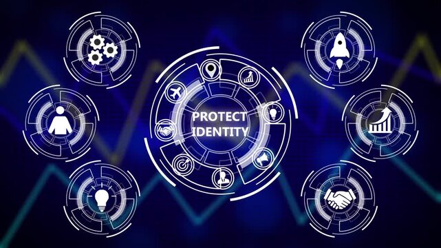 Cyber security data protection business technology privacy concept. Protect your identity Business graph background showing fluctuations of trading stock market.Technology web background with alpha