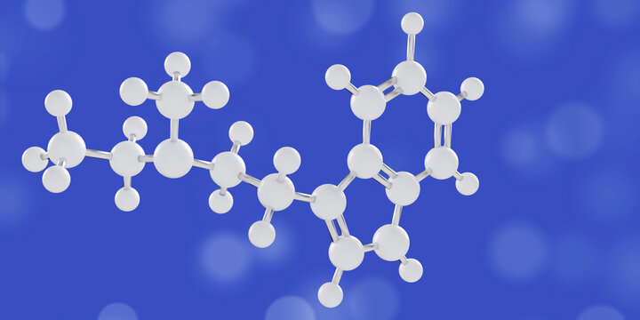 Bretisilocin molecule. Serotonergic psychedelic of the tryptamine family under development for major depressive disorder treatment. Molecular model. 3D render