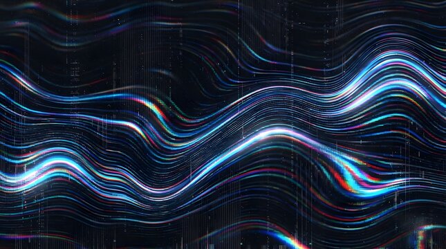 Abstract neon digital waveform with flowing scanlines and futuristic cyber technology background texture