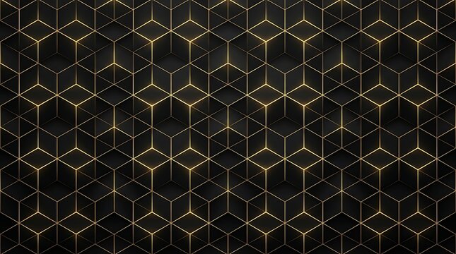 Golden geometric pattern of interlocking cubes on a black background luxurious abstract design for modern applications