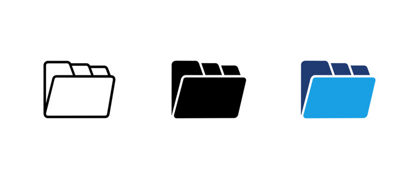 Document folder icon set, file storage archive linear and solid vector illustration