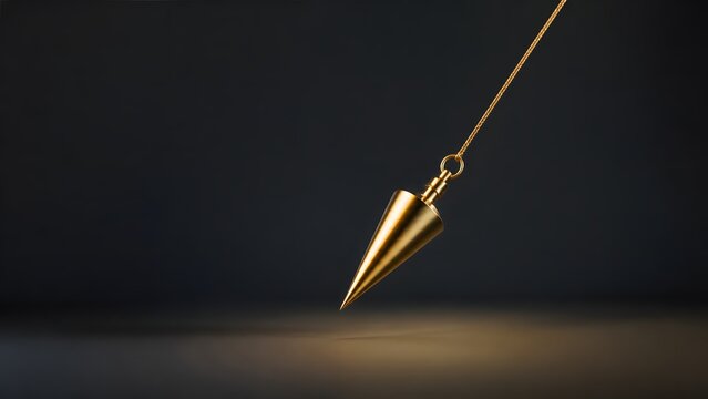 Golden Plumb Bob Pendulum Suspended on String Against Dark Background