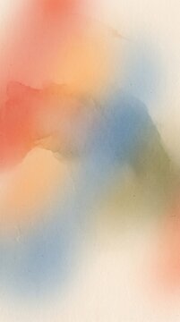 A soft, abstract watercolor painting featuring blended hues of red, orange, yellow, and blue, creating a serene and ethereal visual.
