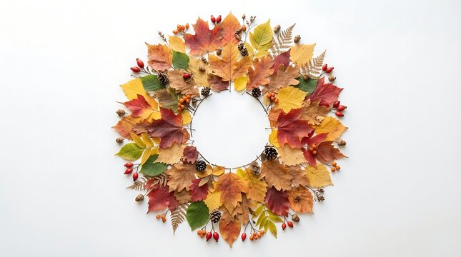 Autumn leaf wreath circle decoration fall season nature elements
