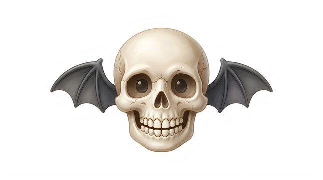 Gothic Skull With Bat Wings Icon Set, 3D Human Skeleton Head Illustration. Halloween Costumes, Video Games HUD, Decorative Print Design Elements. isolated PNG with Transparent Background