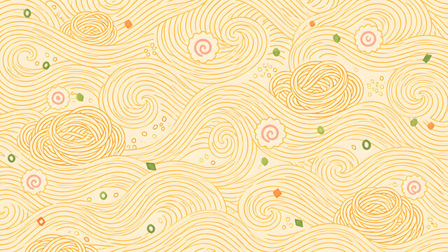 Japanese ramen noodle pattern with narutomaki and scallions isolated on a transparent background