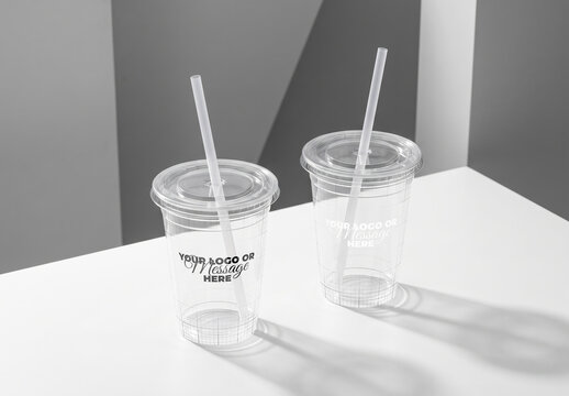 Logo Stamp Design Branding on Plastic Cups Mockup