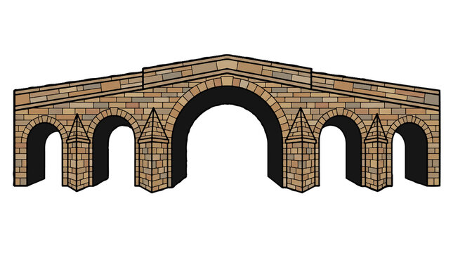 Ancient stone arch bridge illustration isolated on white background historical masonry viaduct vector graphic