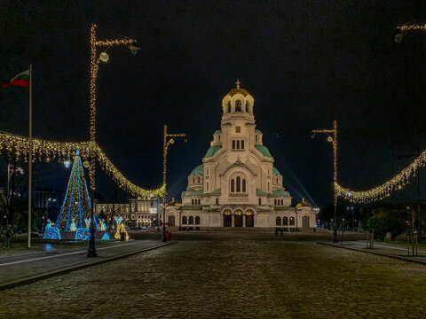 Christmas location near the Cathedral of St. Alexander Nevsky, Sofia, Bulgaria