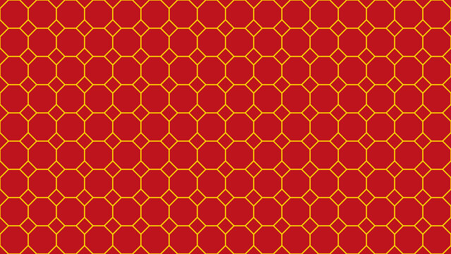 Traditional red and gold geometric octagon pattern background for oriental luxury design.