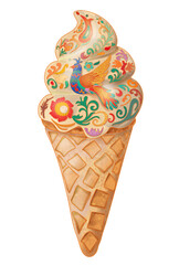 Beautiful fantasy ice cream with a Russian pattern.