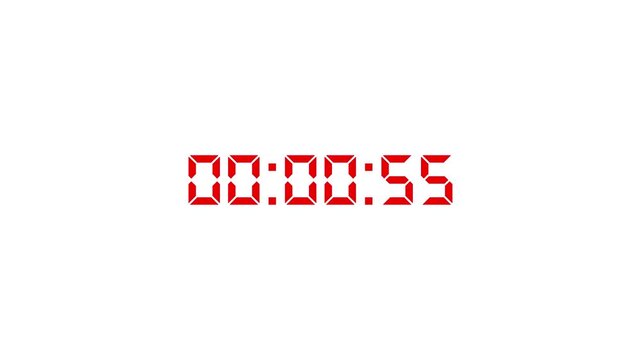 One minute countdown animation from 60 seconds to 0 second with alpha channel, 1 minute timer on stopwatch countdown animation video.