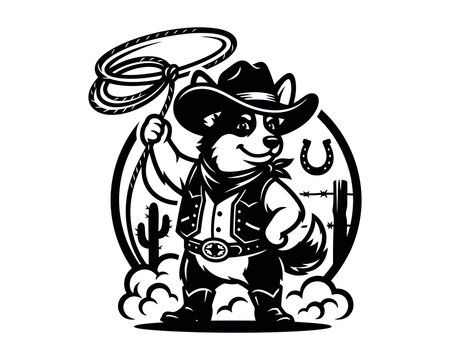 cowboy corgi, corgi rodeo champion, cowboy dog, western corgi, rodeo corgi, corgi with cowboy hat, cartoon corgi vector, funny corgi character, anthropomorphic corgi, cowboy mascot, rodeo champion, we