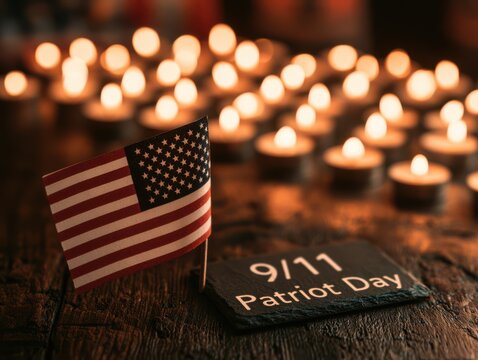 Patriot day memorial candles with american flag