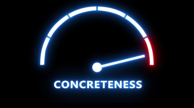 Neon concreteness gauge meter animation: business performance and data measurement concept speedometer