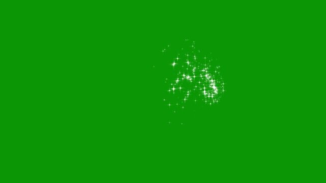 White glowing glitter particle dust trail, with magic sparkles and twinkling star line transition effect overlay clip for romantic wedding and birthday video on green screen background. 4k loop asset