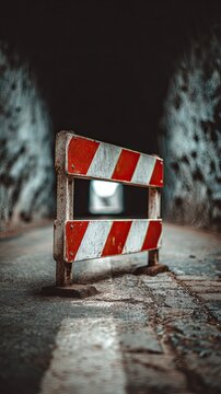 Weathered Red White Barrier in Dark Tunnel