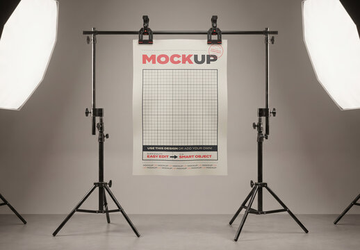 Poster Mockup on Stand in Studio with Lights