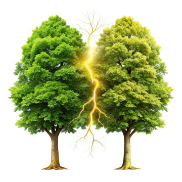 Split decision concept with healthy and dying trees side by side