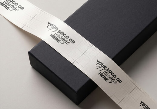 Ribbon Silk Stripe on Gift Box Branding Mockup