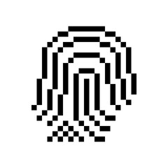 Fototapeta premium Pixel Art Biometric Fingerprint Icon, Black and White Cyber Security Identity Symbol
