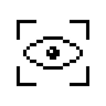 Pixel Art Eye Scan Icon, Black and White Biometric Iris Recognition Security Symbol