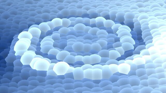 Abstract blue organic cell structure background. Glowing cyan voronoi ripple surface motion. Modern cellular geometric mesh animation.