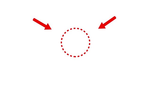 Red Direction Arrows Highlighting Dashed Circle on White Background, Minimal Target Indicator for User Interface and Navigation Graphics