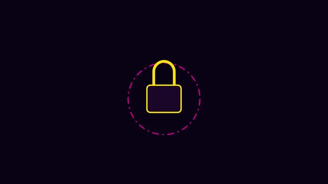 Minimalist yellow padlock animation on dark 4k background, for cybersecurity and, data protection concepts