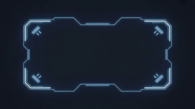 Futuristic HUD frame with glowing blue lines. Sci-fi digital interface border. High-tech holographic display element for gaming.