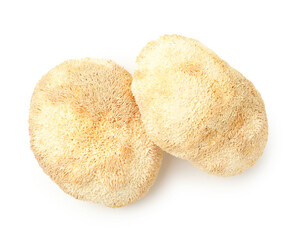 Functional Lion's mane mushrooms isolated on white, top view © New Africa